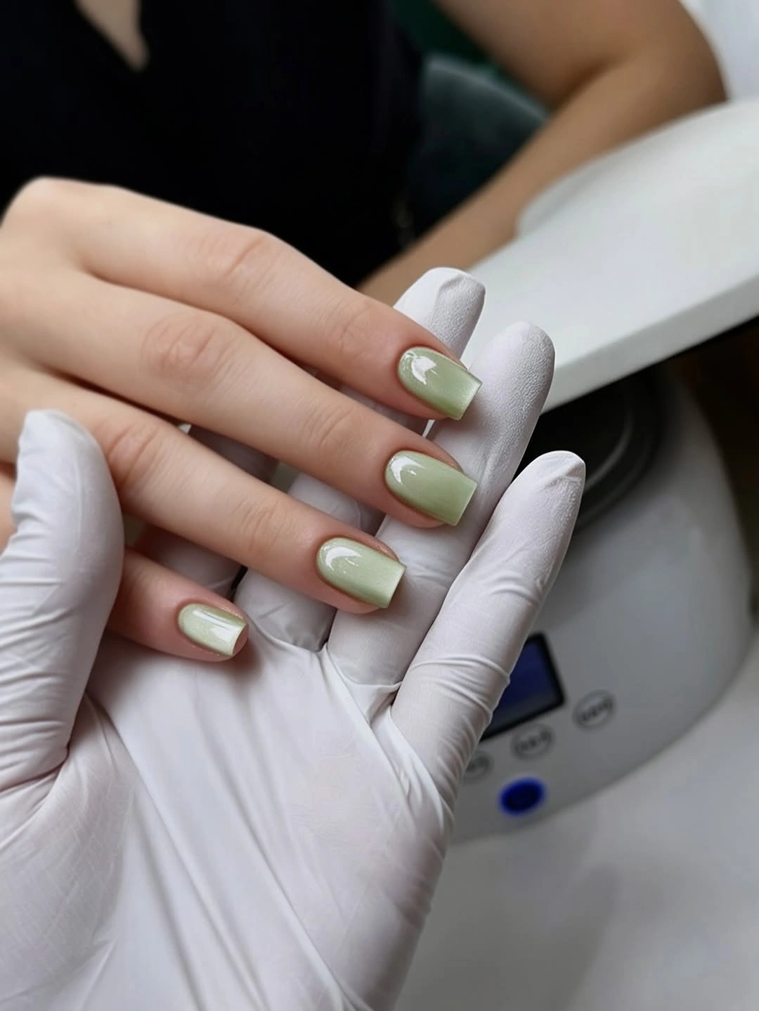 fall nails for olive skin tone 2026 Pearl Sage Square Nails