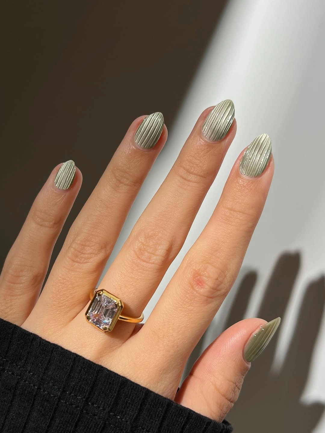 fall nails for olive skin tone 2026 Textured Sage Stripe Nails