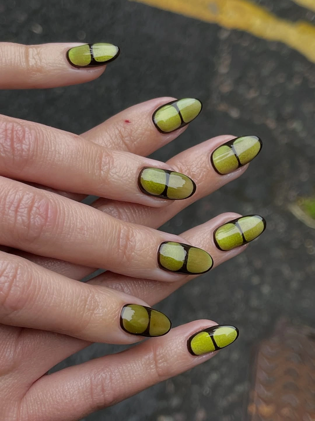 fall nails for olive skin tone 2026 Graphic Chartreuse Color Block Nails