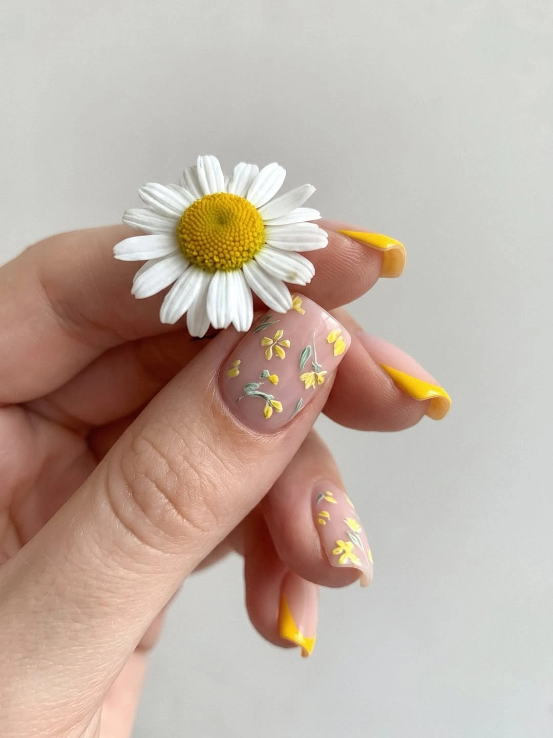 fall nails for pale skin 2026 Sunny Yellow Floral French Nails