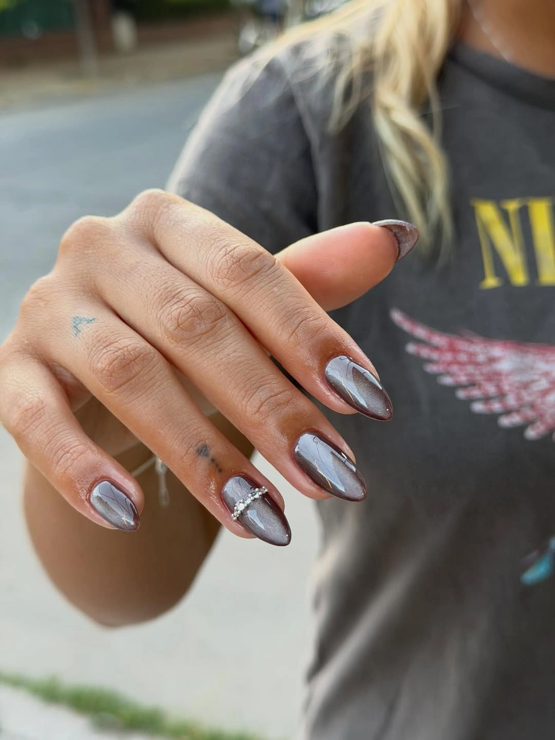 fall nails for pale skin 2026 Smoky Silver Cat Eye Nails