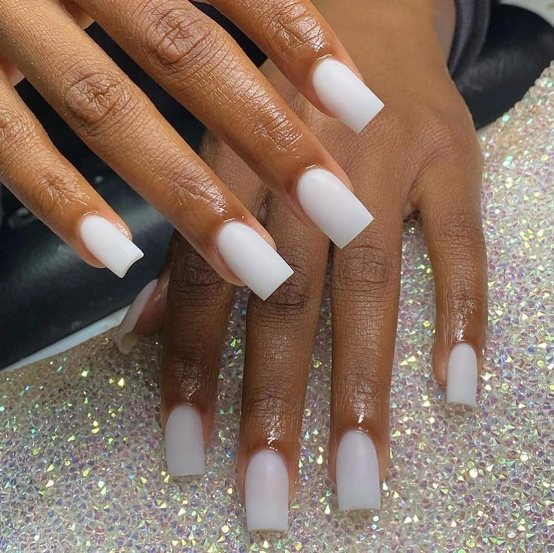 Fall nails for tan skin tone milky white square acrylic nails