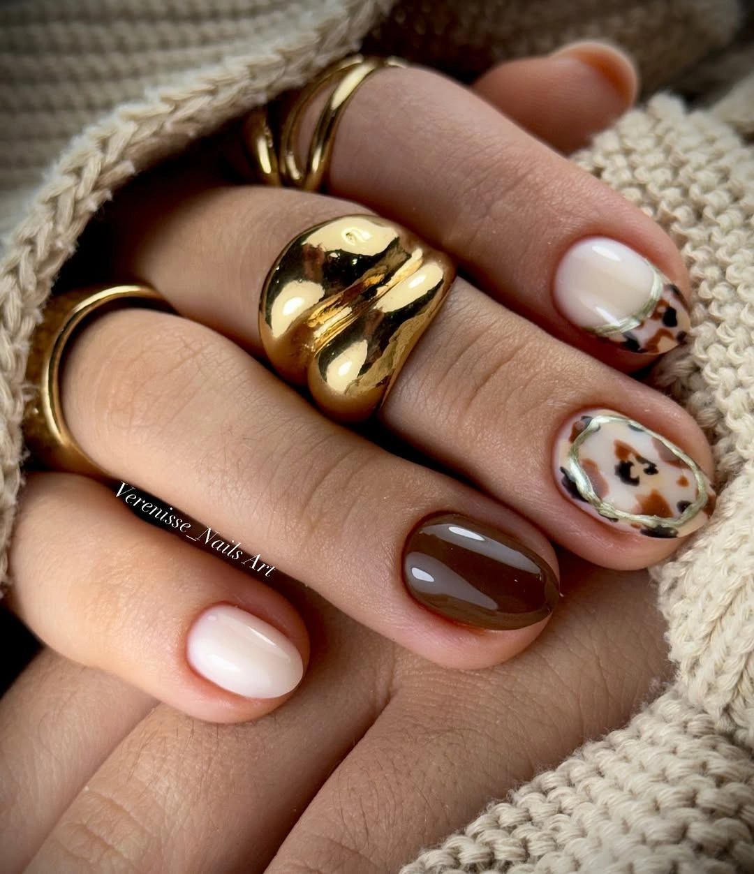 fall nails with accent nail Chocolate Tortoiseshell Accent Nails