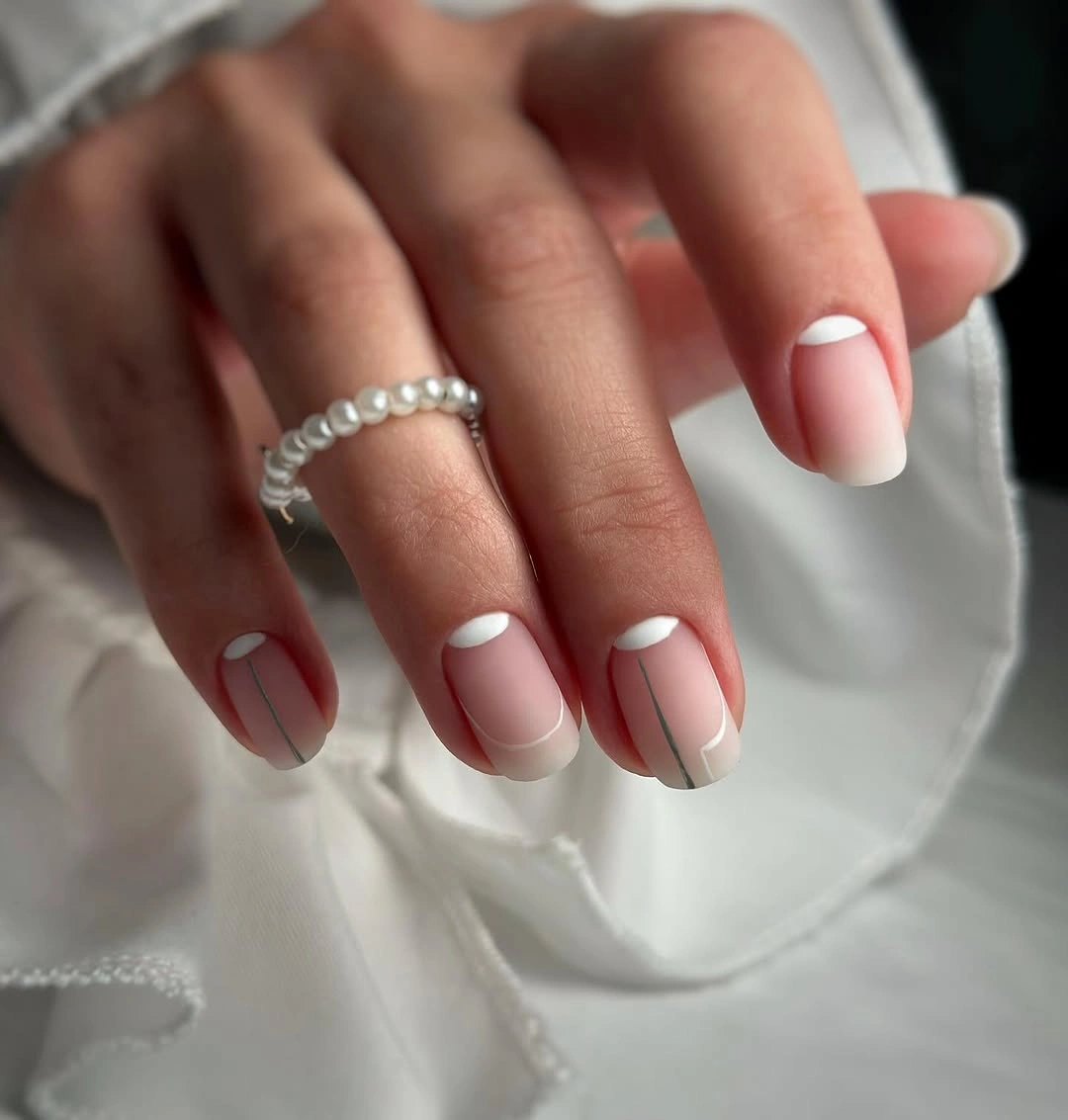 fall nails with accent nail Minimal Nude Nails With Silver Lines