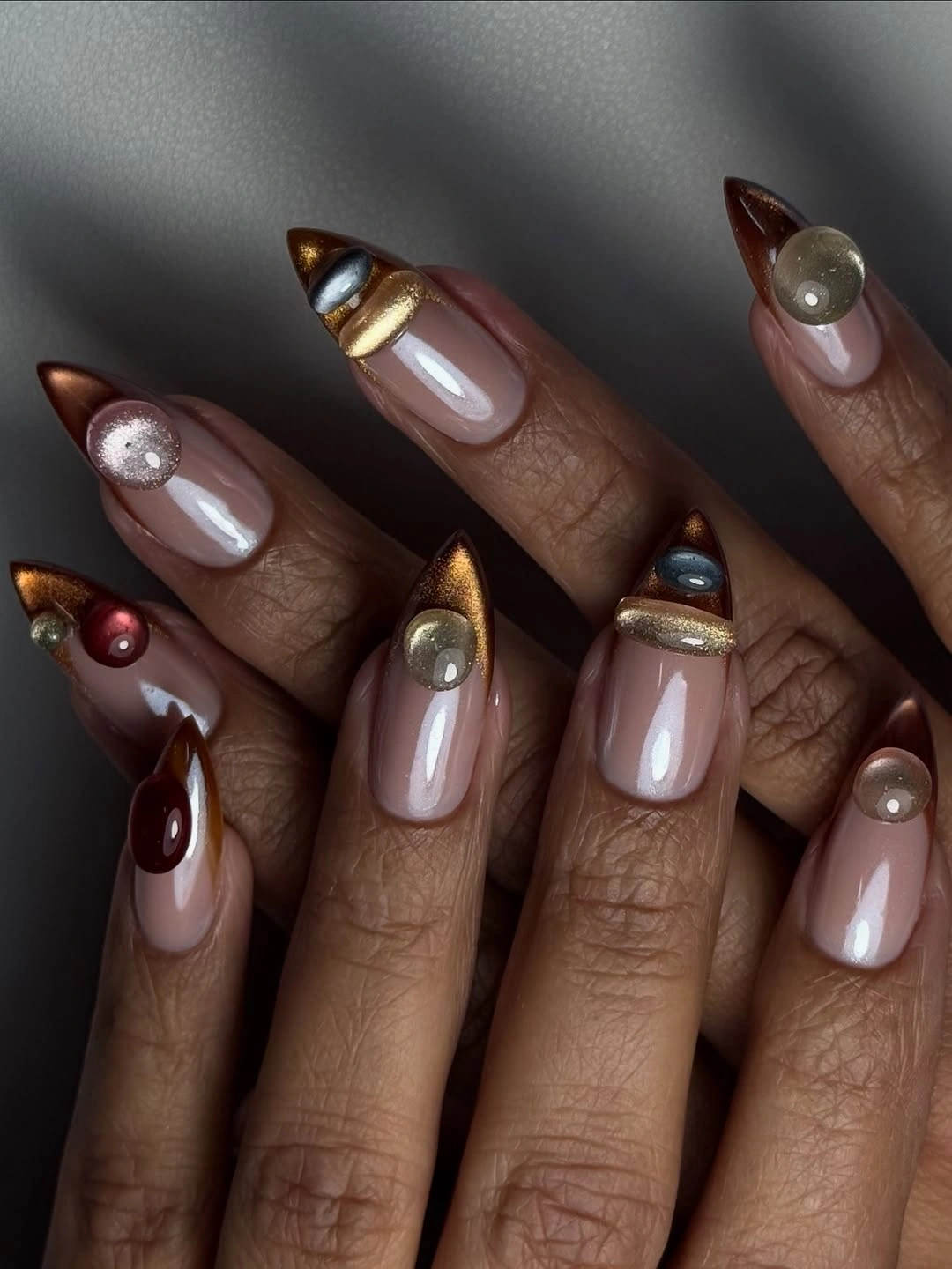 fall nails with accent nail Molten Metallic Tips And Bubble Accents