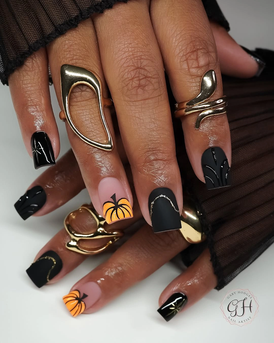 fall nails with autumn designs Black Square Pumpkin Nails