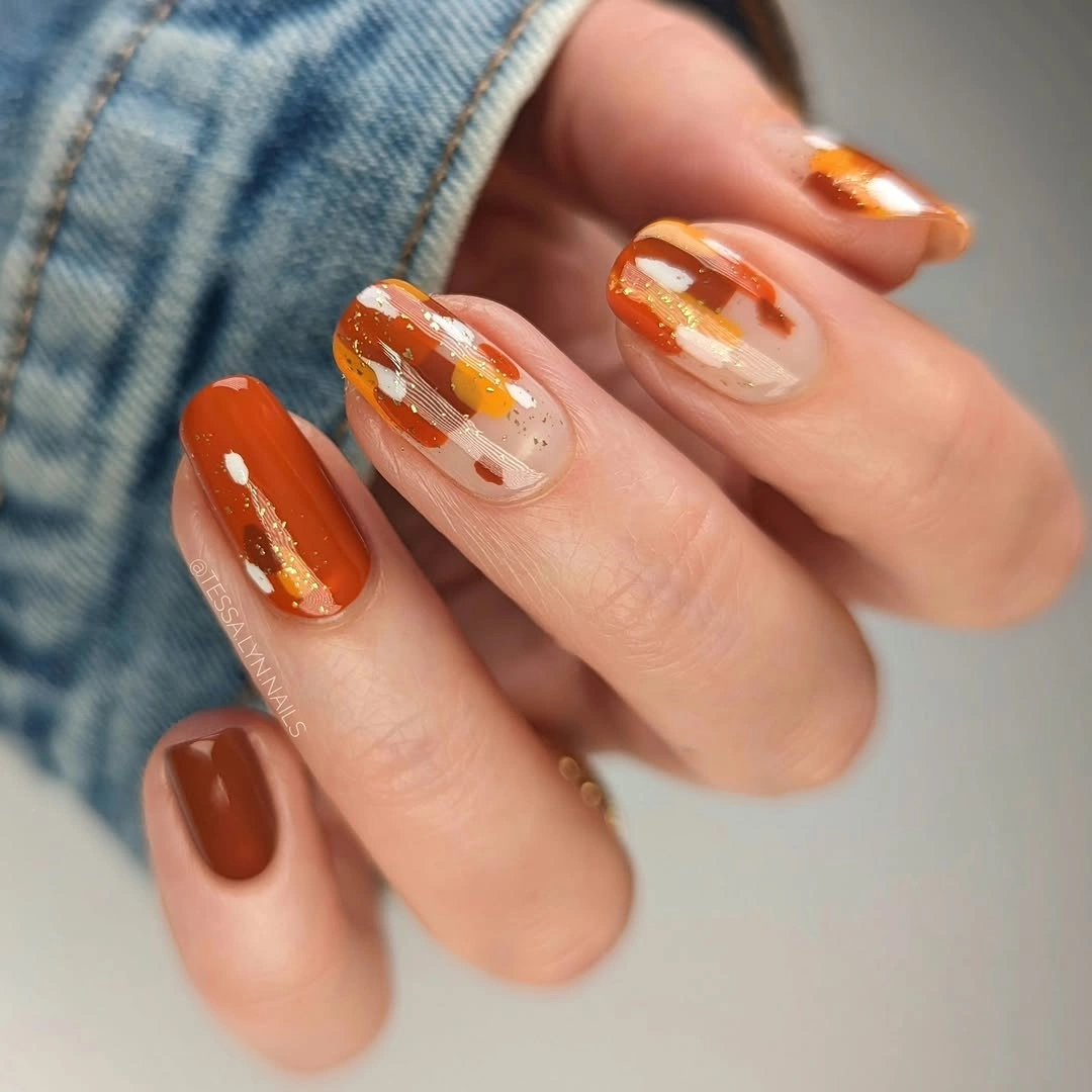 fall nails with autumn designs Burnt Orange Abstract Short Nails