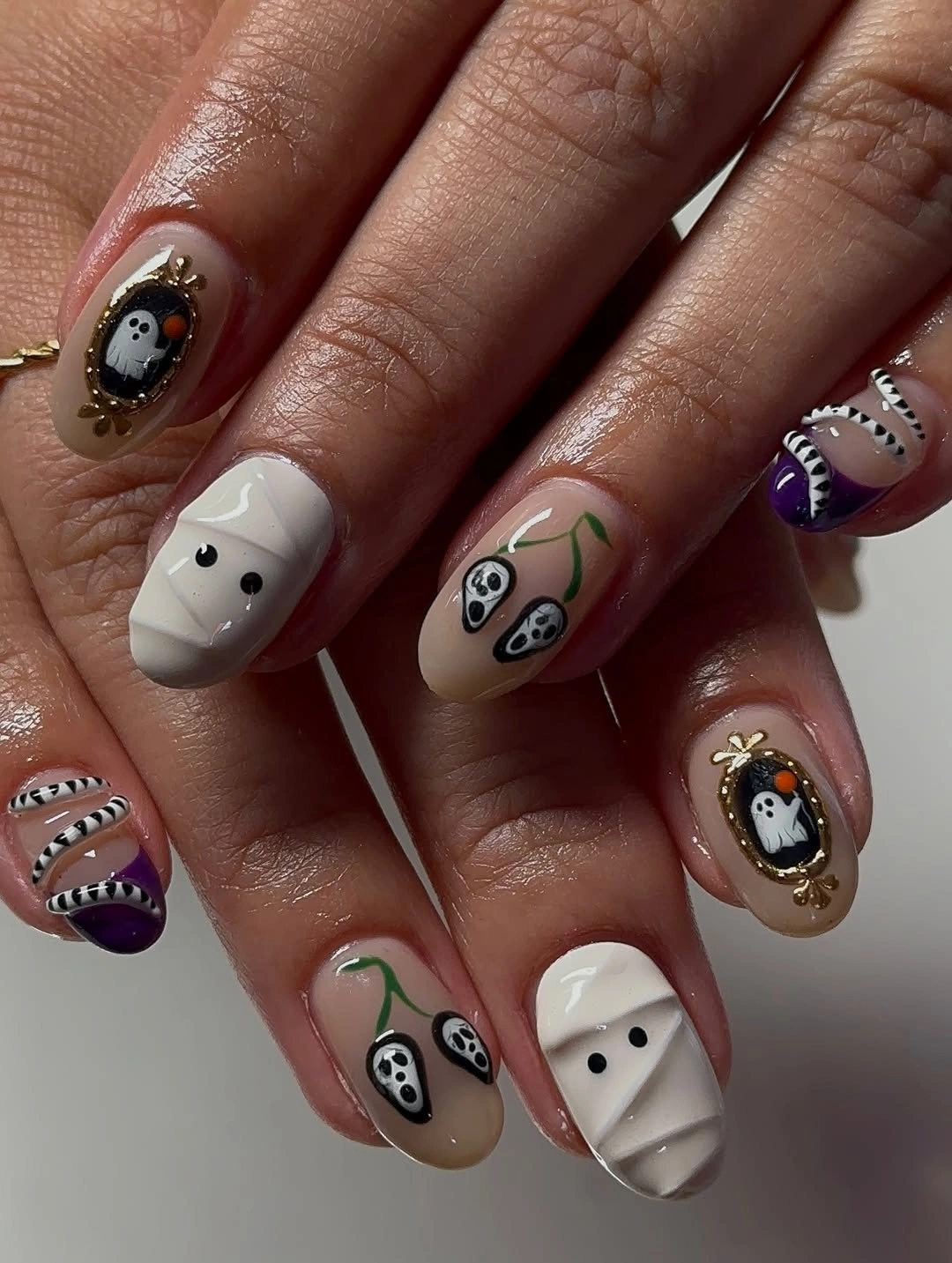 fall nails with autumn designs Playful Ghosts and Mummy Nails