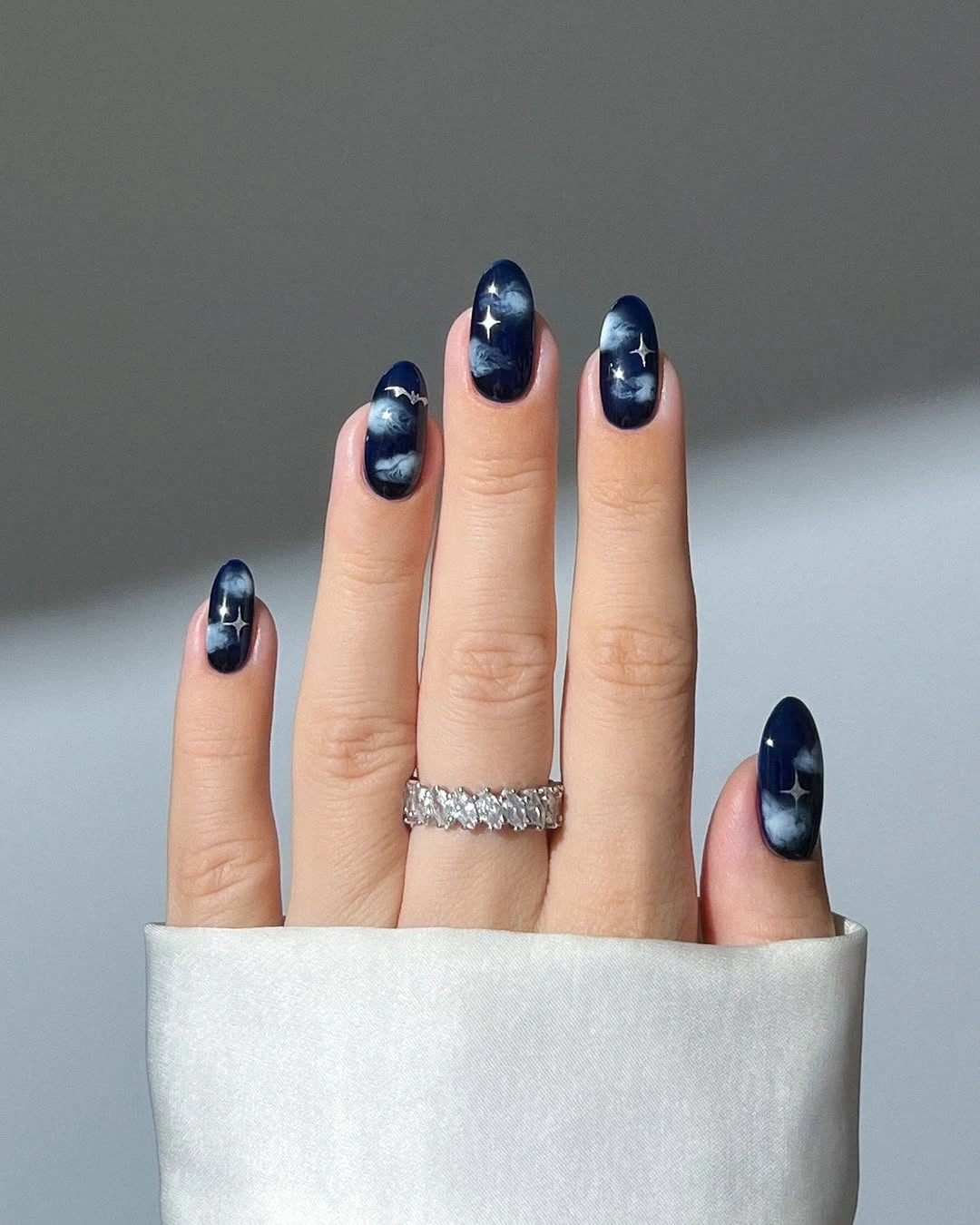 fall nails with autumn designs Midnight Cloud and Star Nails
