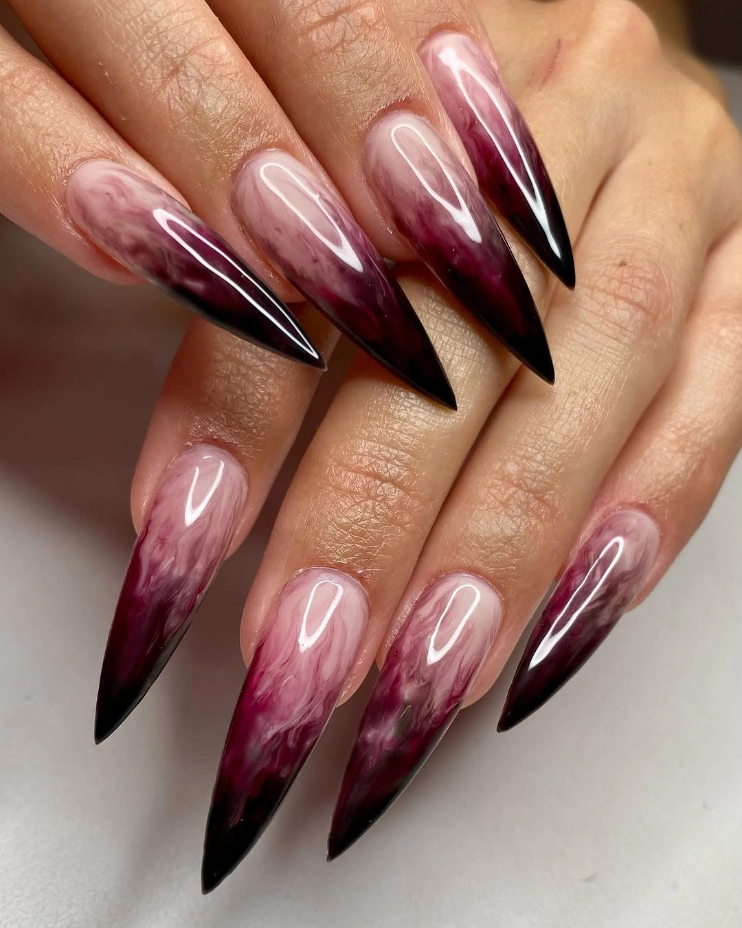 fall nails with autumn designs Smoky Burgundy Stiletto Nails
