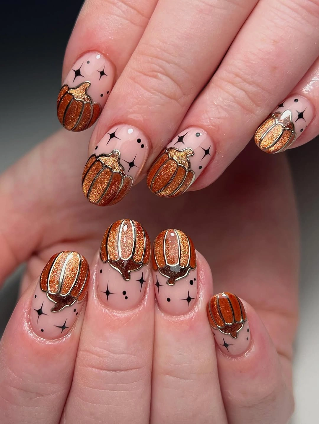 fall nails with pumpkins 2026 Molten Copper Pumpkin Nails
