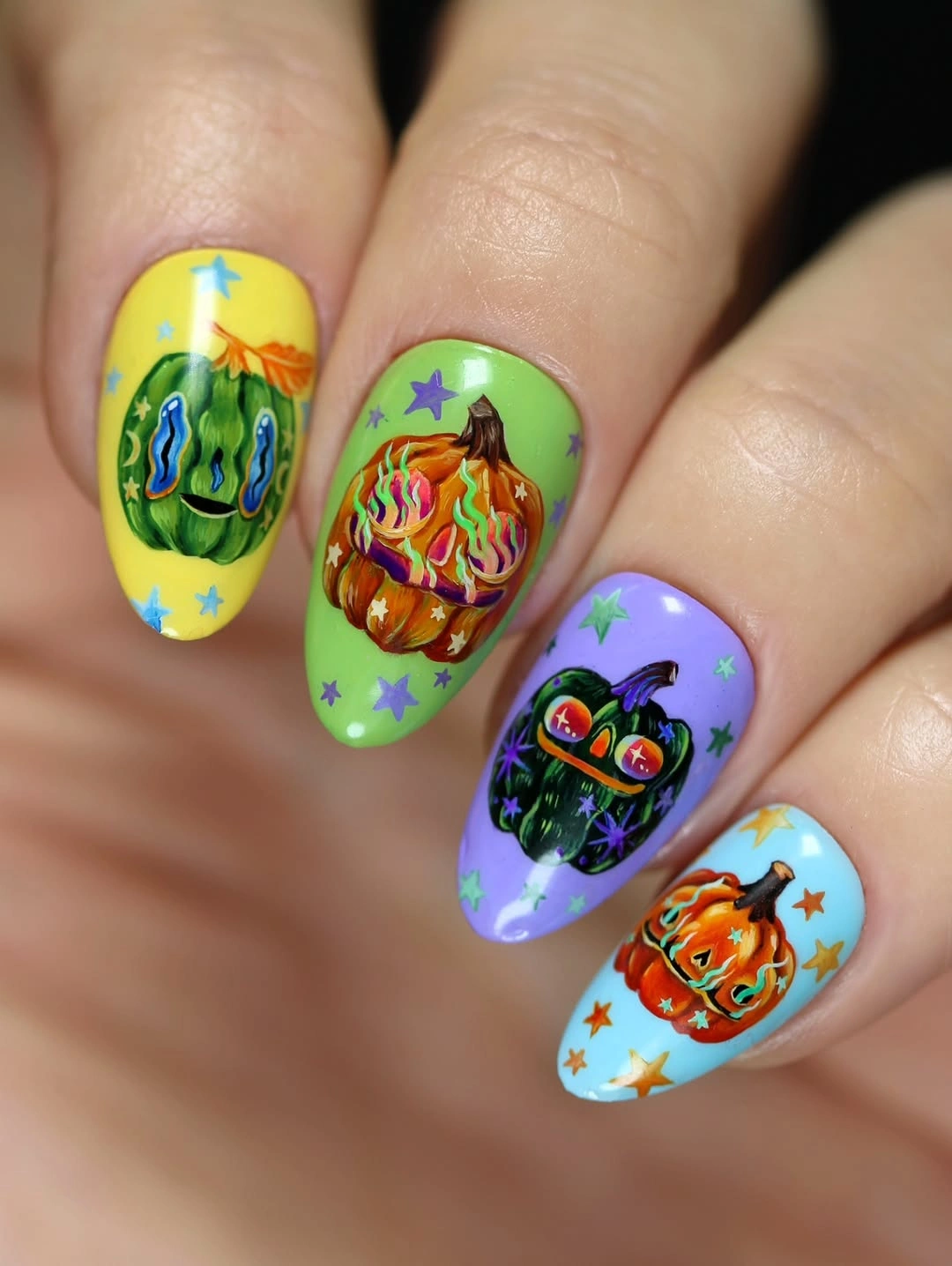 fall nails with pumpkins 2026 Neon Pumpkin Pop Art