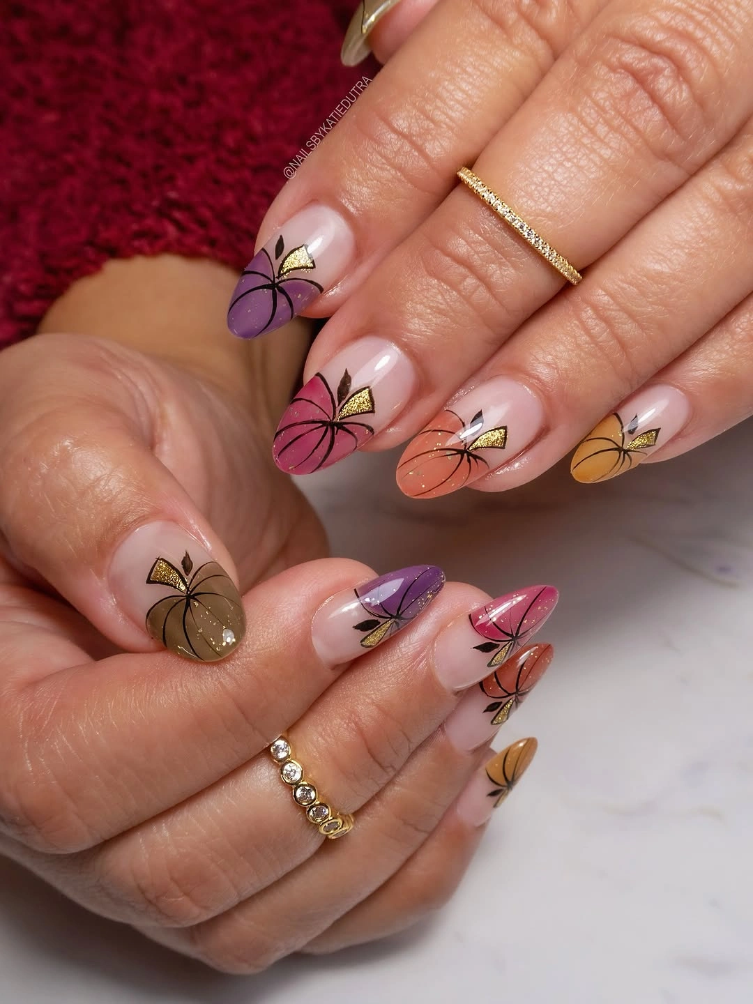 fall nails with pumpkins 2026 Colorful Pumpkin French Tips