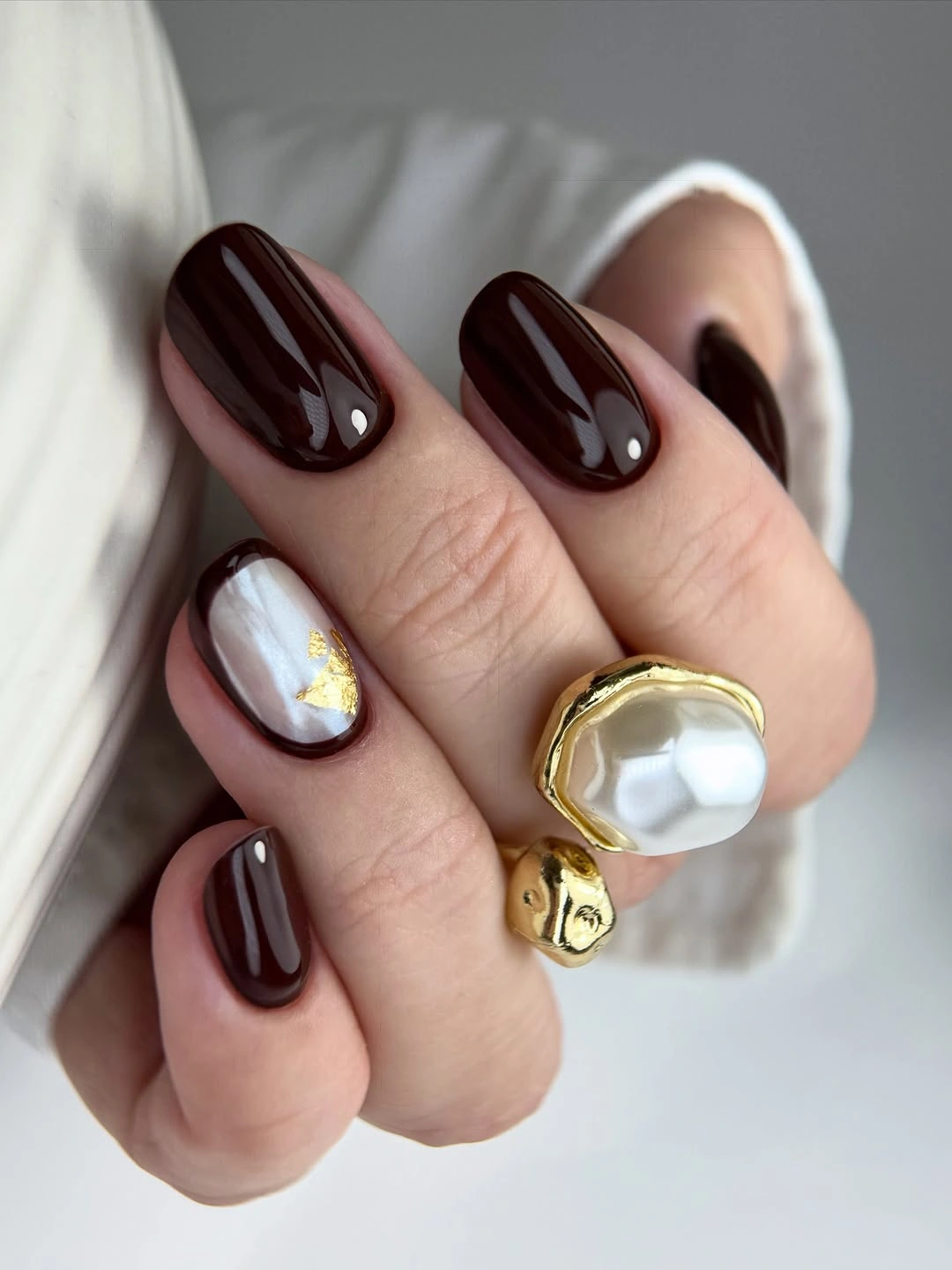 fall red nails 2026 Dark Cherry Gloss With A Luxe Accent
