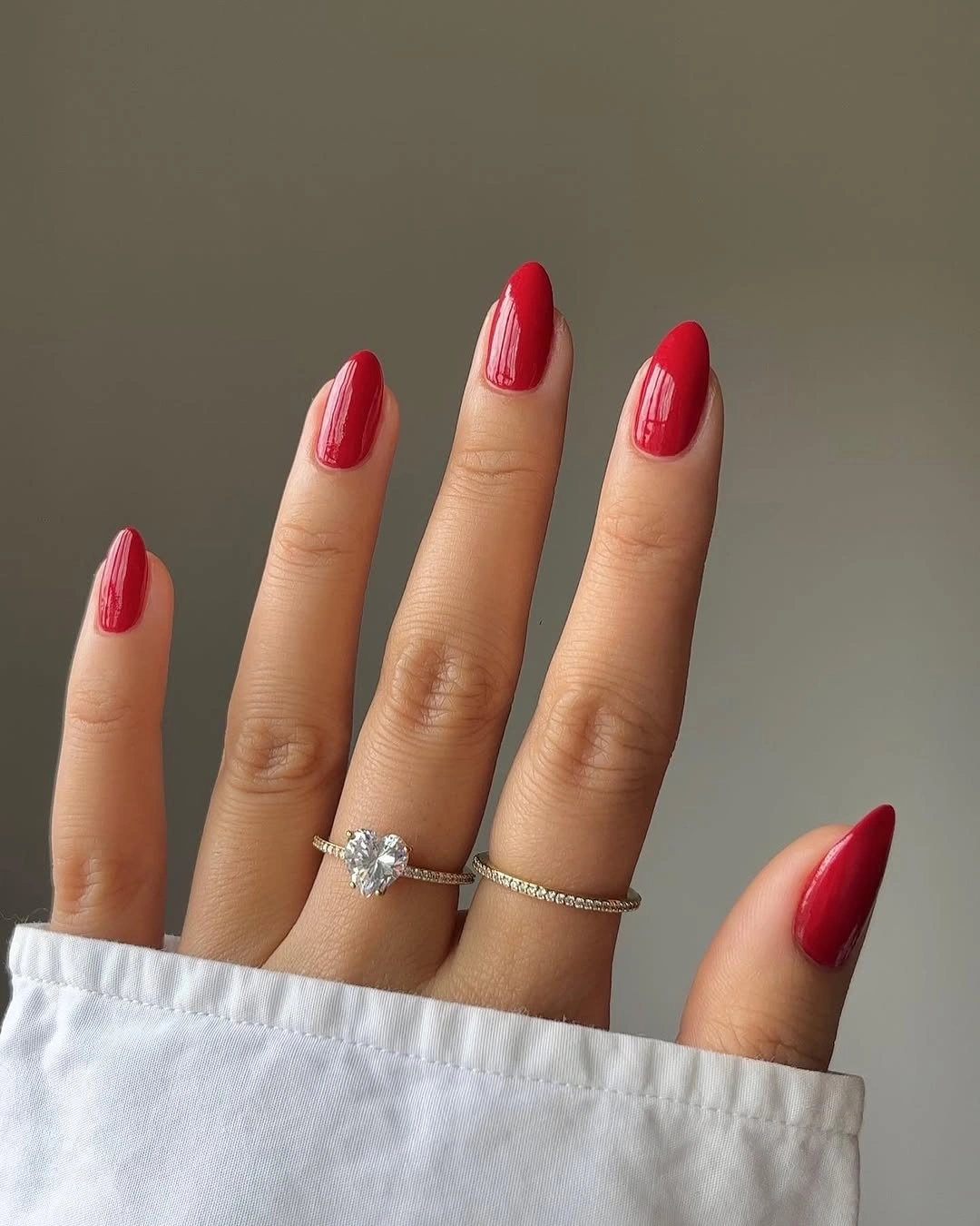 fall red nails 2026 Classic Crimson Almond Elegance