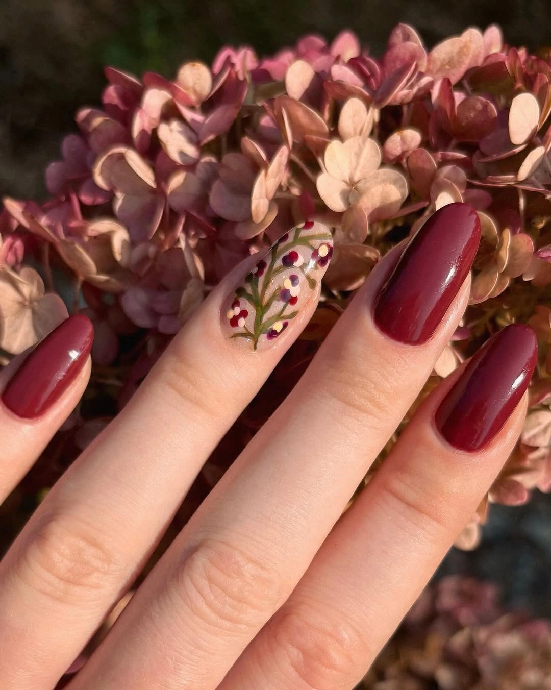 fall red nails 2026 Berry Botanical Autumn Art