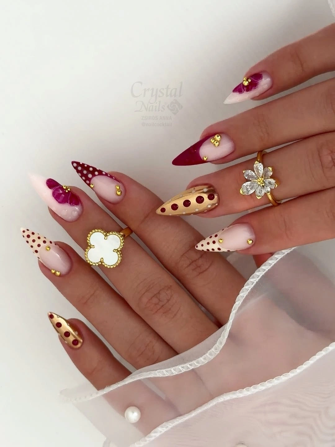 fall red nails 2026 Modern Burgundy French With Golden Details