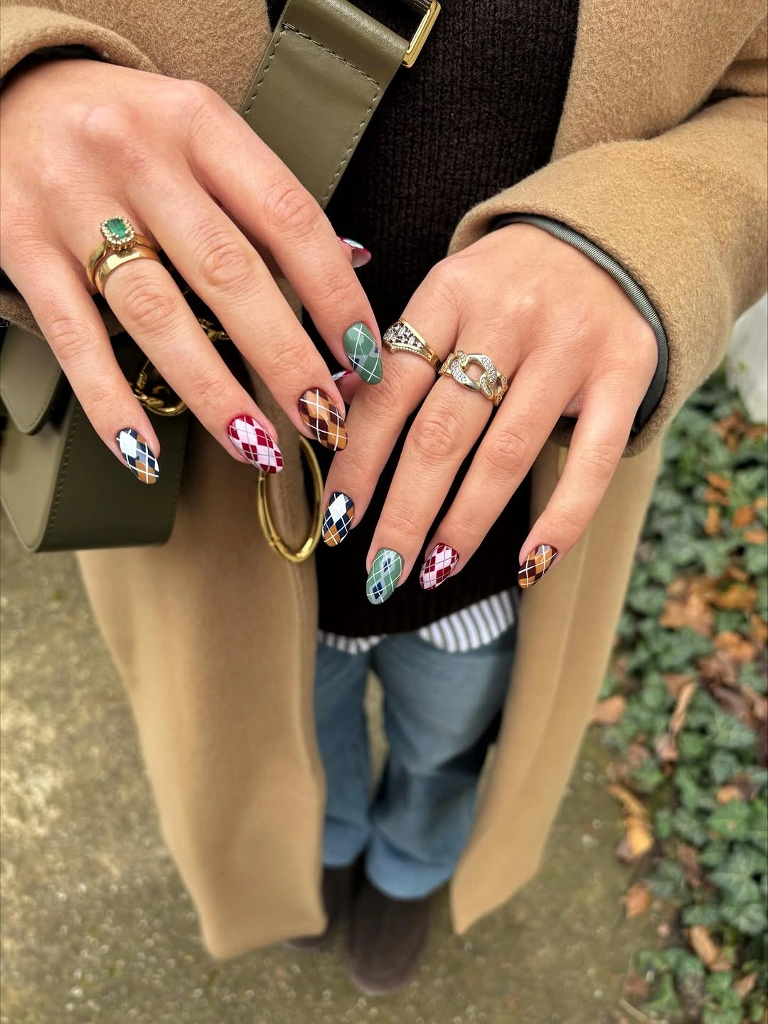 fall short almond nails 2026 Classic Argyle Nails With Cozy Autumn Colors