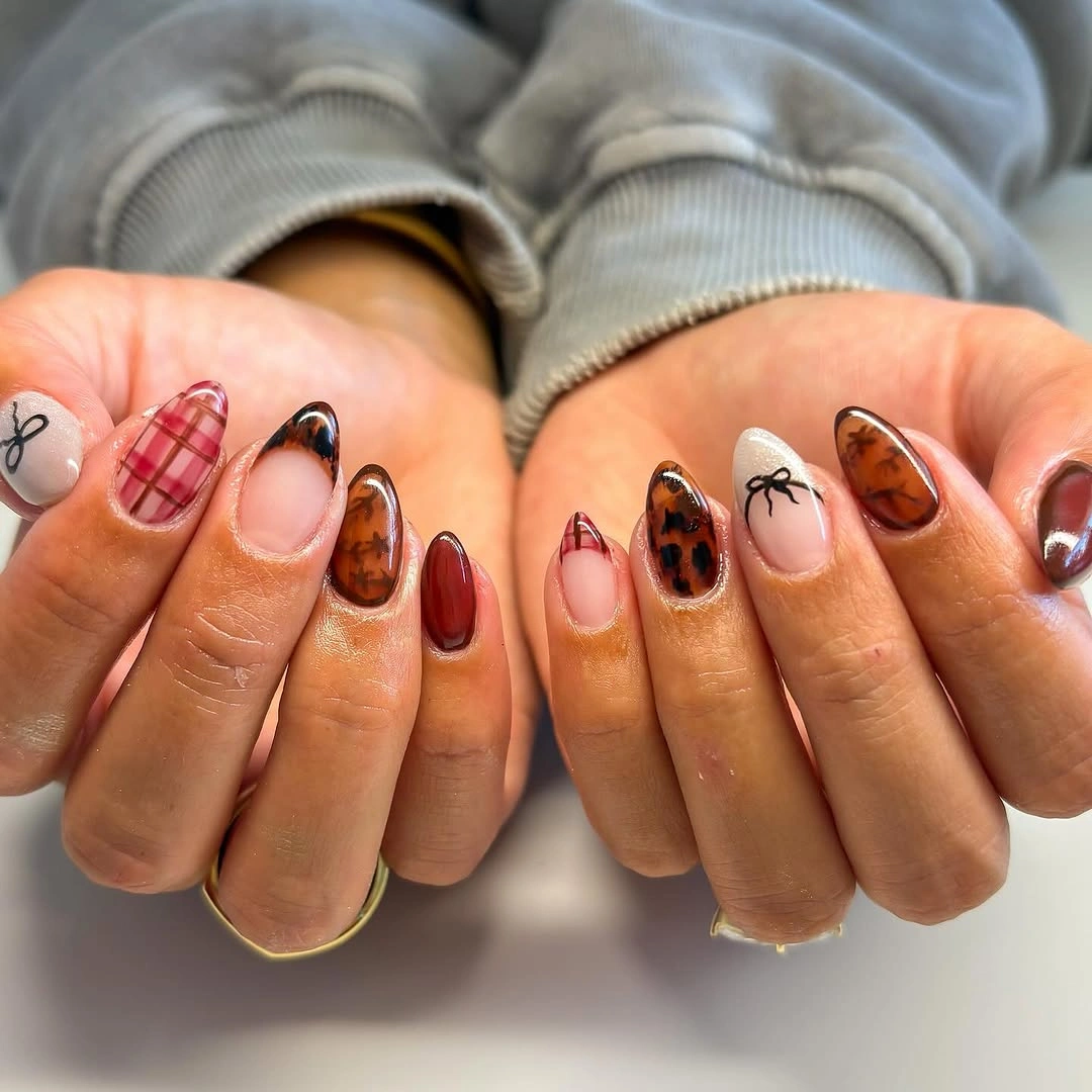 fall short almond nails 2026 Plaid And Tortoiseshell Fall Favorites