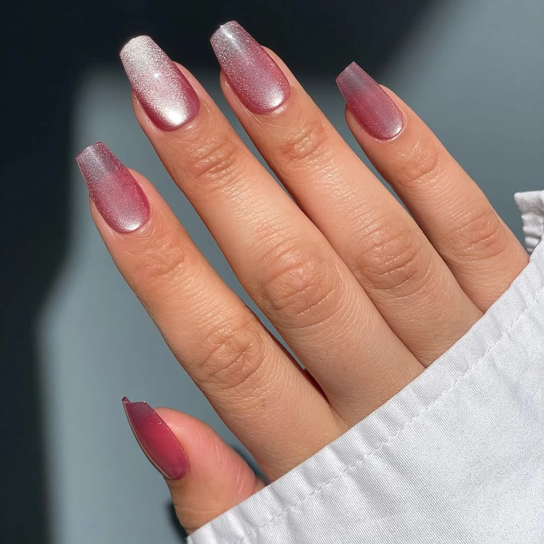 fall short coffin nails designs Rose Mauve Cat Eye With A Velvet Glow