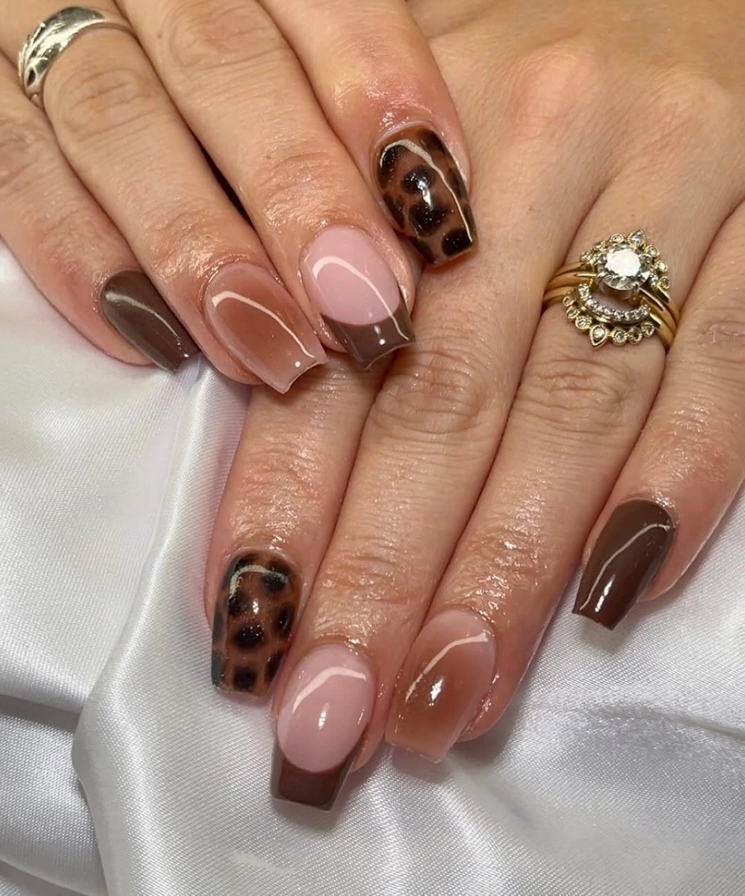 fall short coffin nails designs Chocolate Brown And Tortoiseshell Autumn Mix