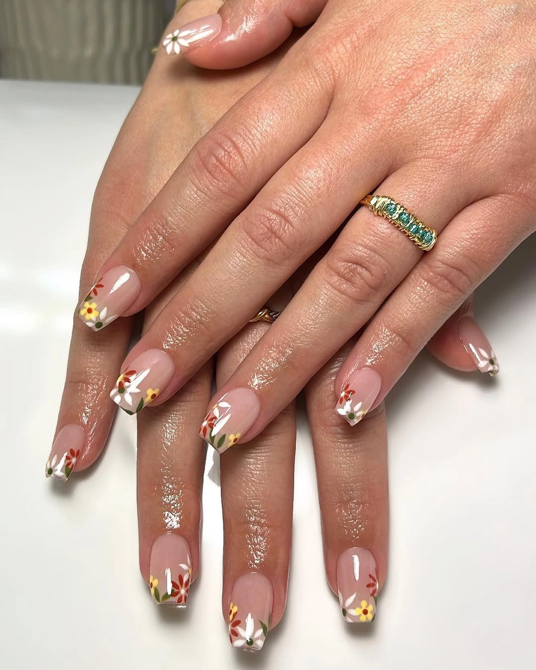 fall short coffin nails designs Autumn Floral French Coffin Nails
