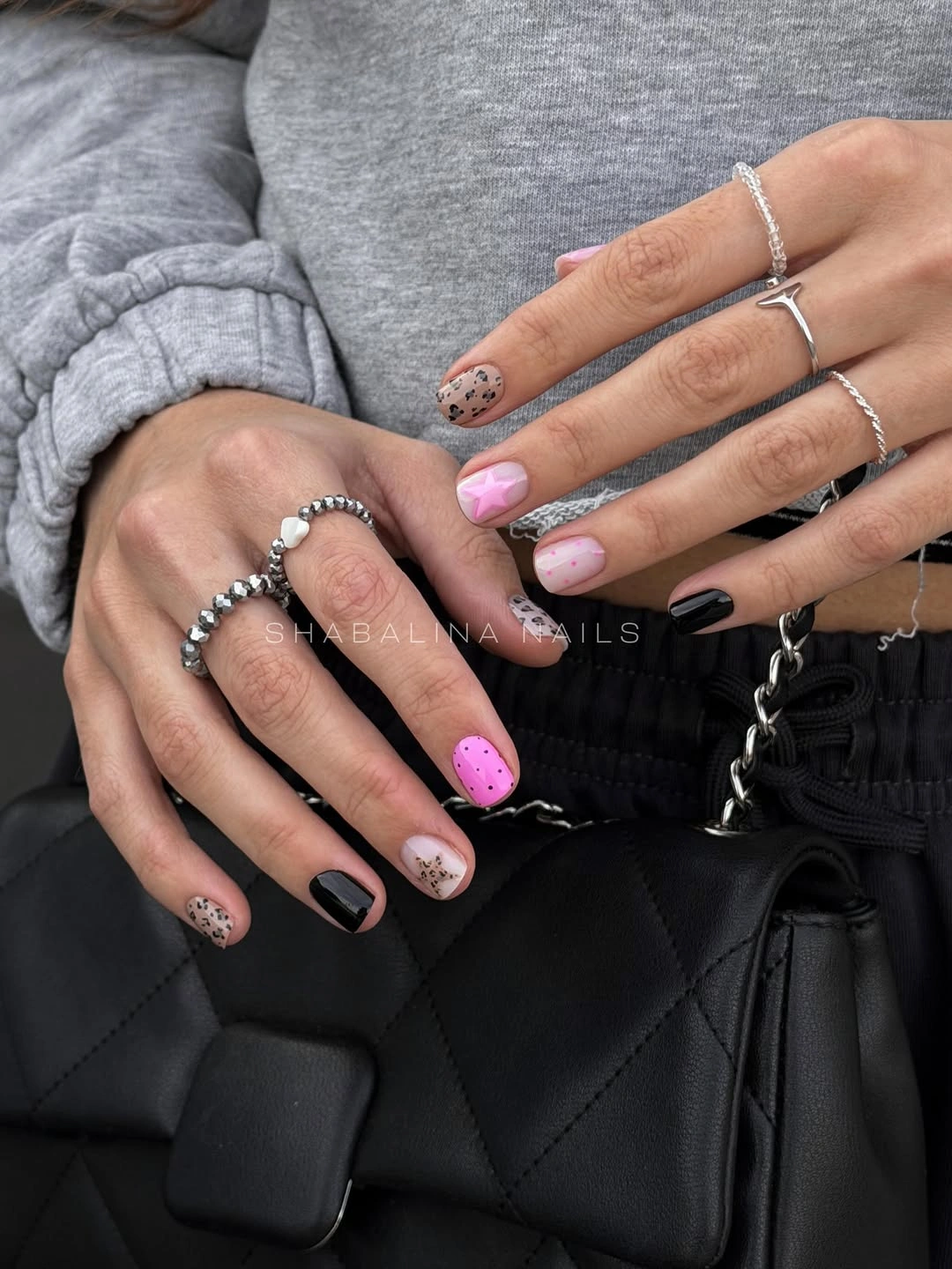 fall square nails 2026 Playful Pink and Leopard Short Squares