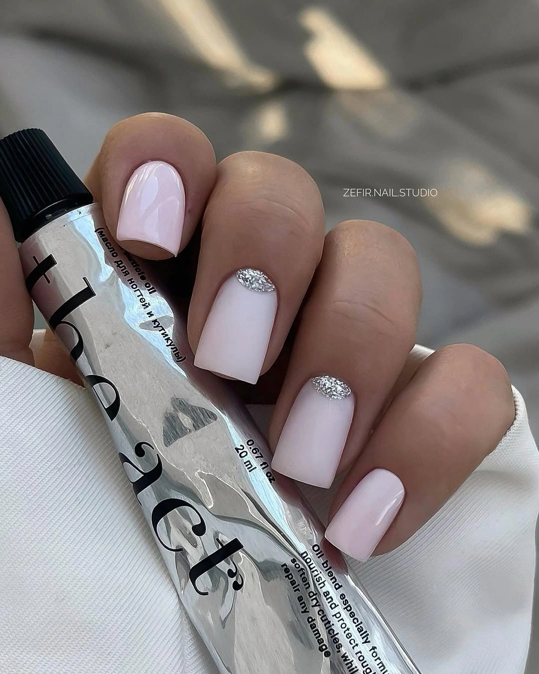 fall square nails 2026 Milky Squares With Silver Moons