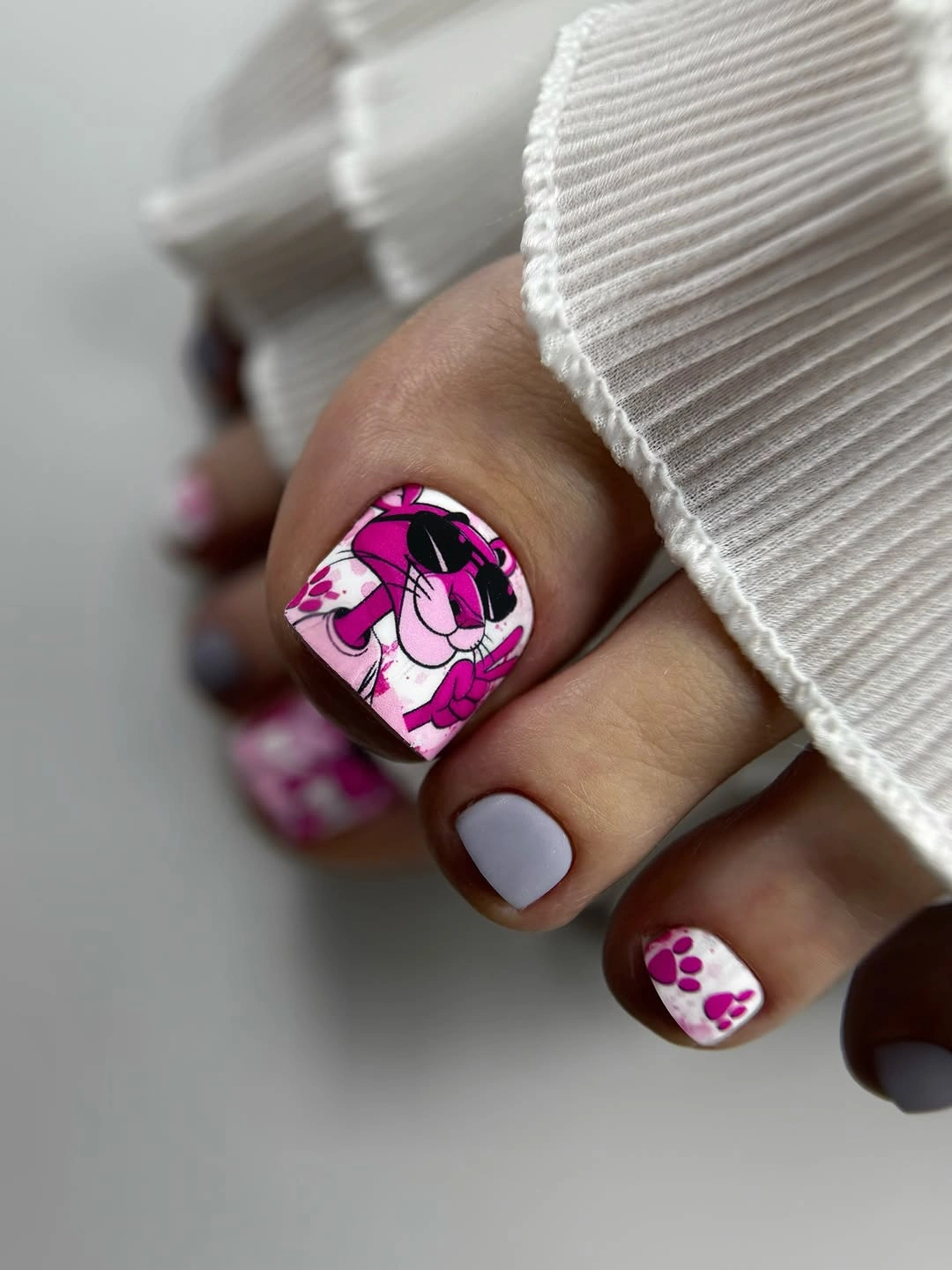 fall toe nails colors 2026 Playful Pink Cartoon Pedicure