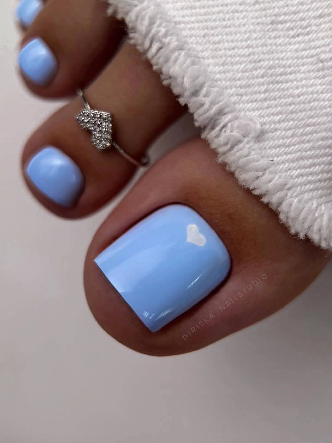 fall toe nails colors 2026 Soft Blue Heart Pedicure