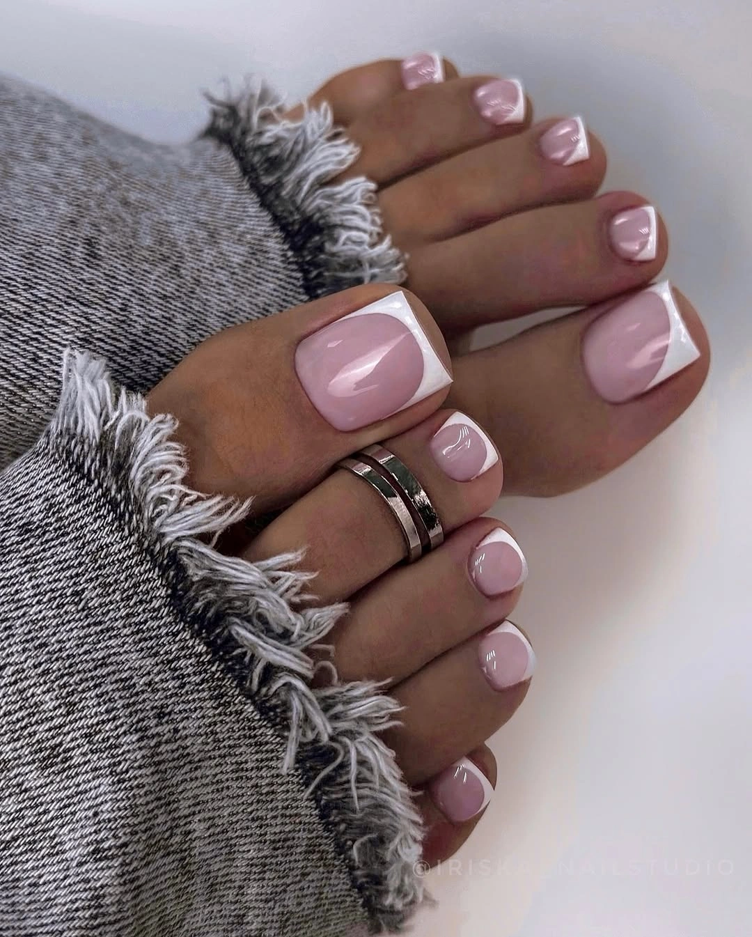 fall toe nails colors 2026 Blush Pink French Tip Pedicure