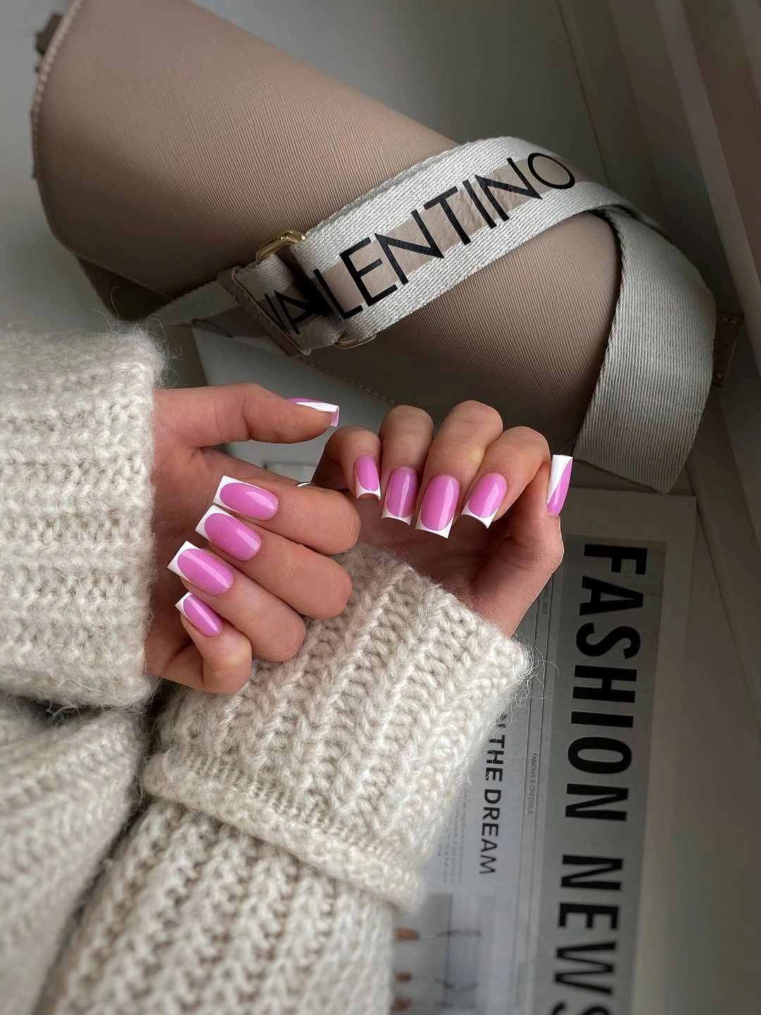 fall trendy nails 2026 Pink And White Double French Nails