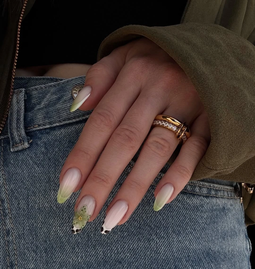 fall trendy nails 2026 Sheer Lime Green French Nails