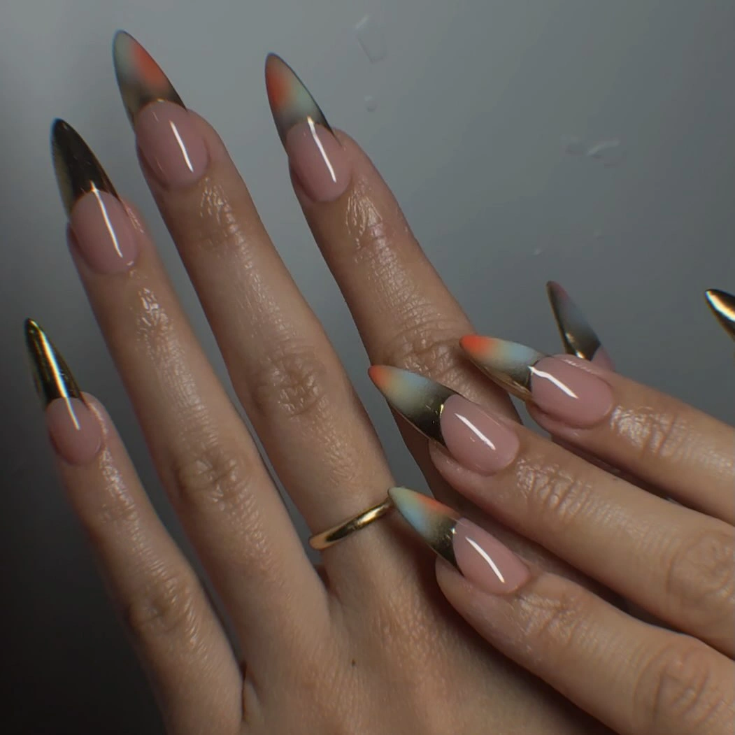 fall trendy nails 2026 Smoky Chrome French Nails