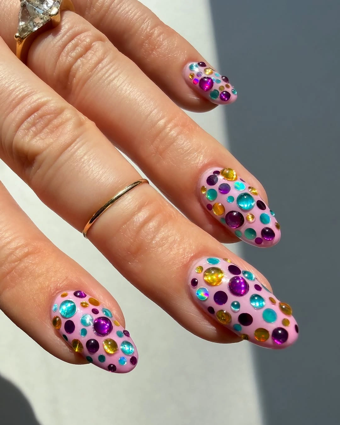 fall trendy nails 2026 Colorful Gemstone Short Nails