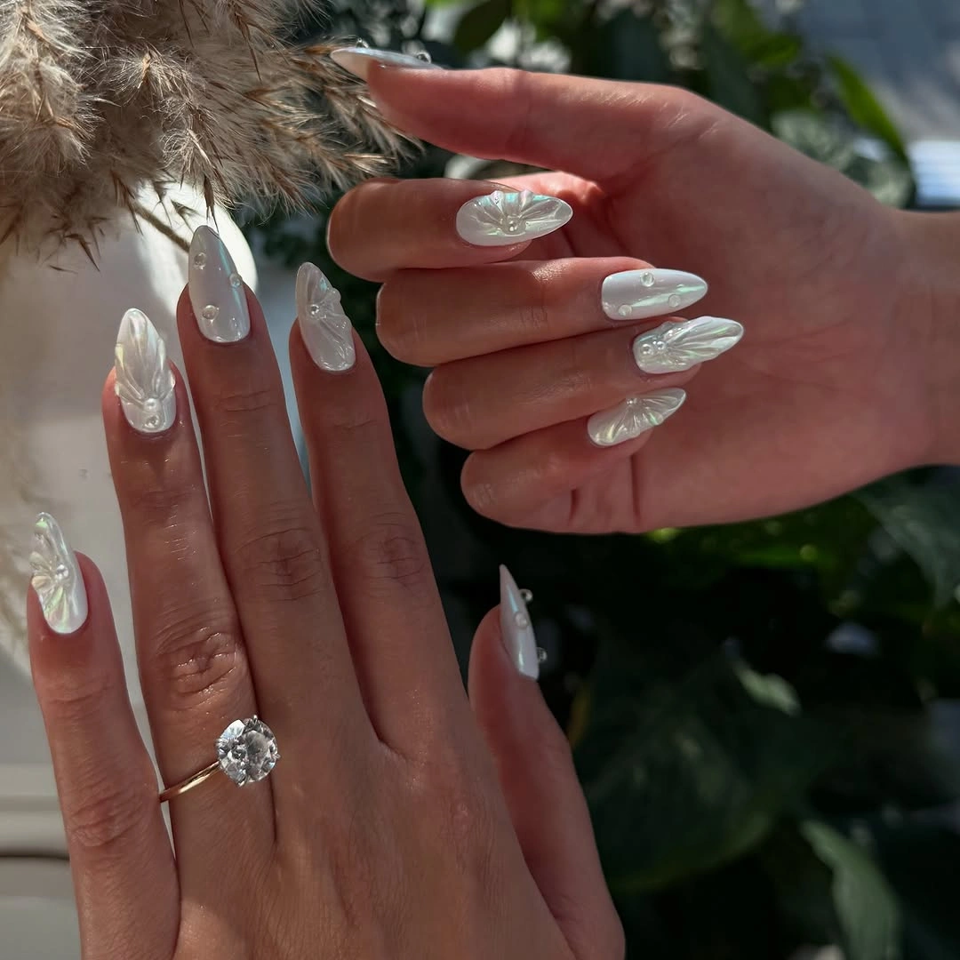 fall wedding nails 2026 Pearlescent Sculpted Bridal Nails