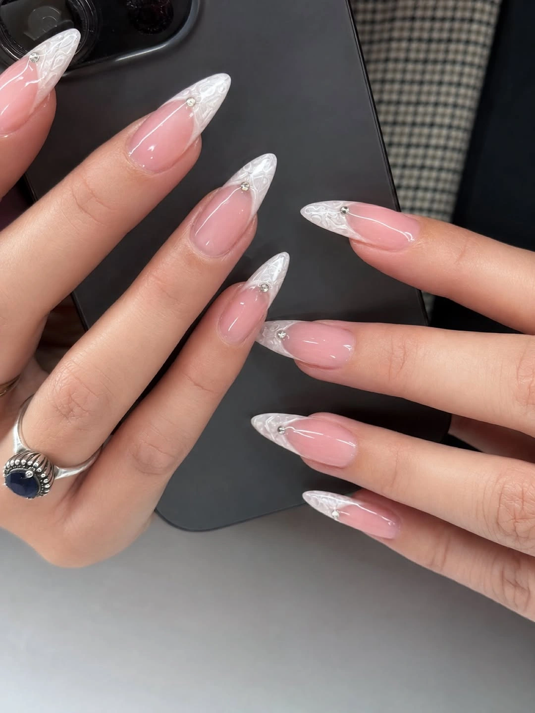 fall wedding nails 2026 Modern Lace French Almond Nails