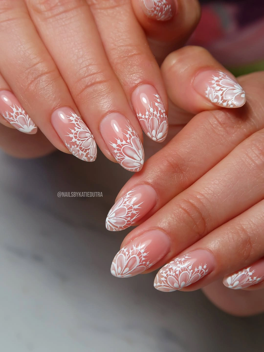 fall wedding nails 2026 Elegant White Lace Bridal Art