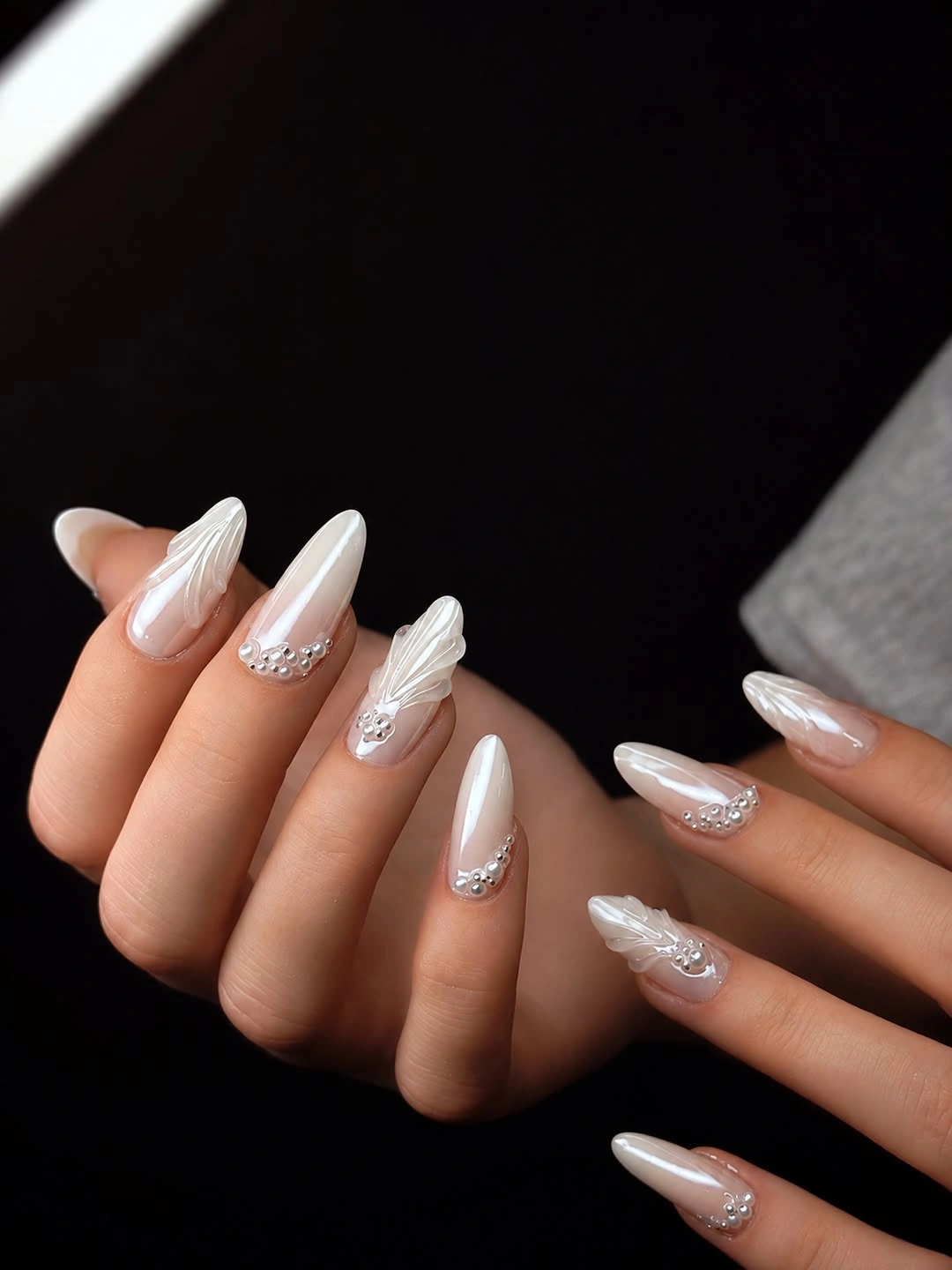 fall wedding nails 2026 Modern Pearl Sculpted Bridal Nails