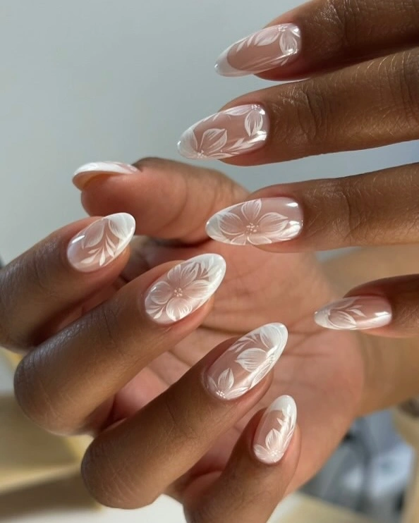 fall wedding nails 2026 Soft White Floral French Nails