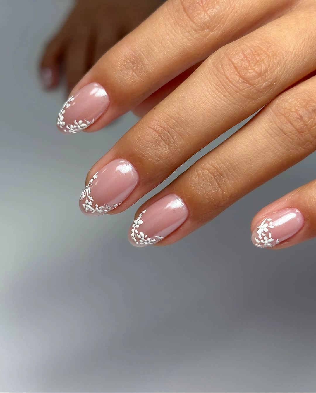 fall wedding nails 2026 Minimal Floral Wedding Short Nails