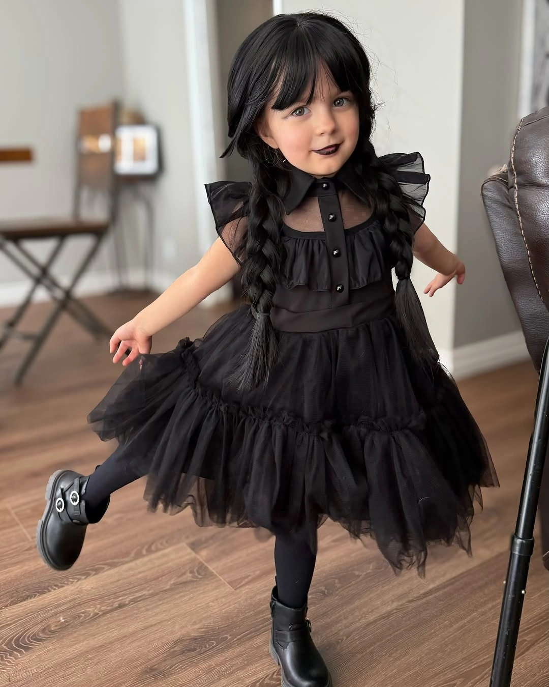 halloween costume for kids 2026 Little Wednesday in Layers of Black