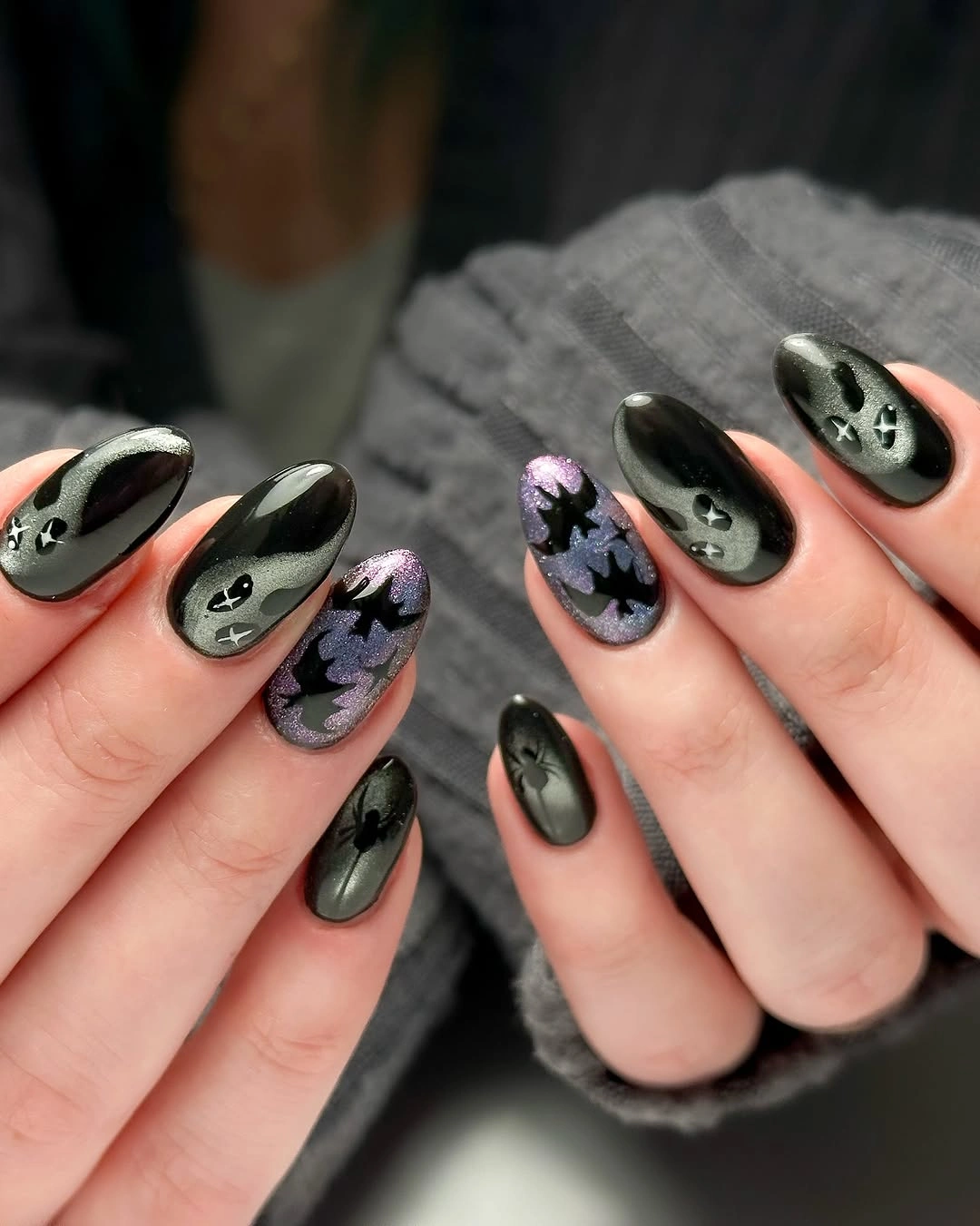 halloween nail art 2026 Smoky Black Ghost Nails