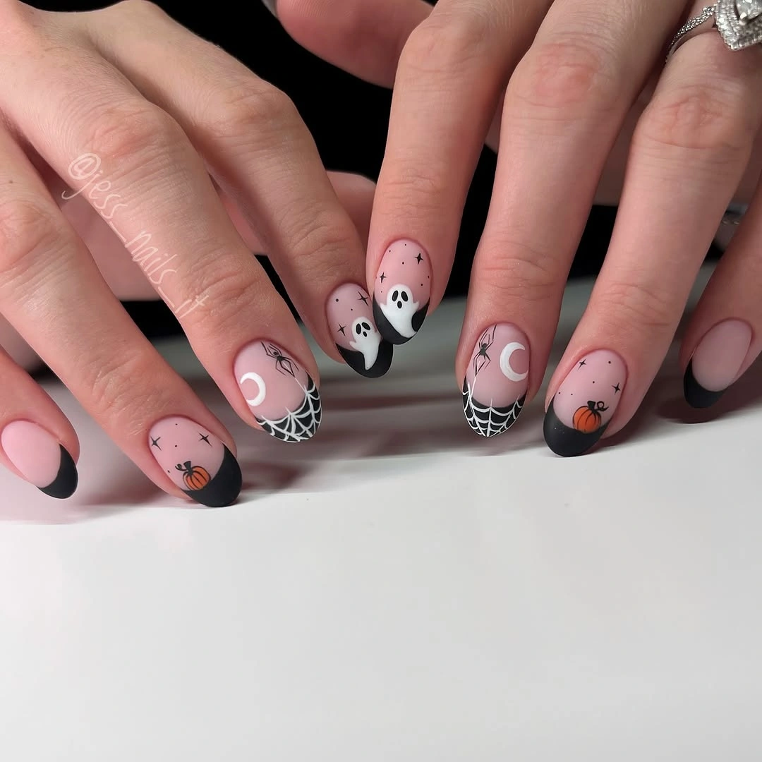 halloween nail art 2026 Minimal Ghost French Tips
