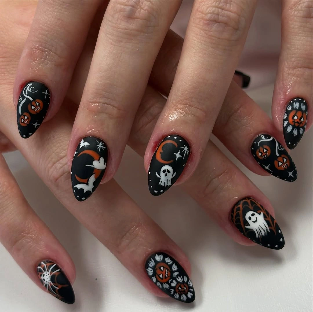 halloween nail art 2026 Midnight Pumpkins and Ghosts
