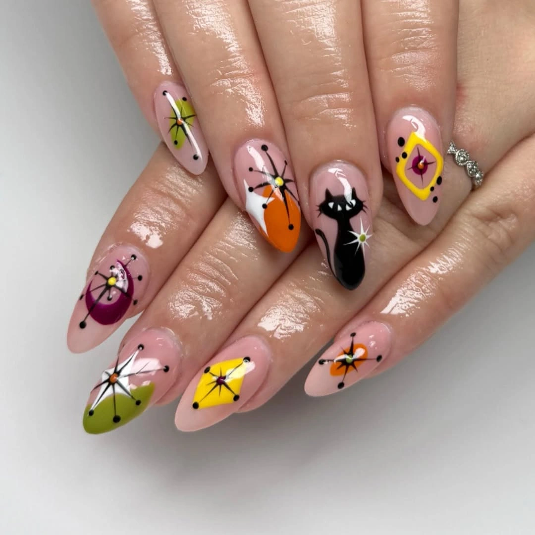 halloween nail art 2026 Retro Black Cat Halloween Nails