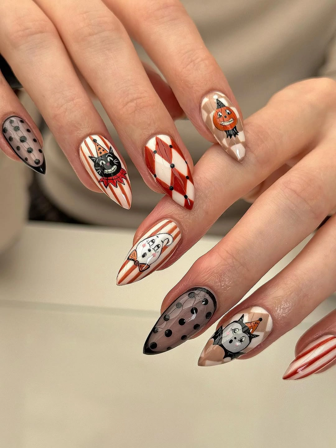 halloween nails designs 2026 Vintage Circus Halloween Nails