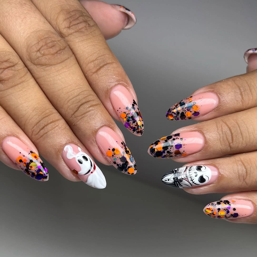 halloween nails designs 2026 Halloween Glitter Ghost Nails