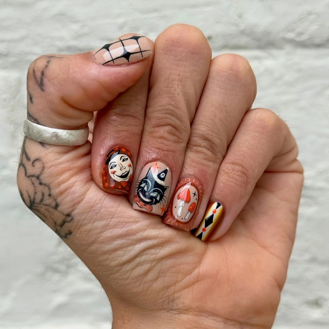 halloween nails designs 2026 Vintage Halloween Storybook Nails