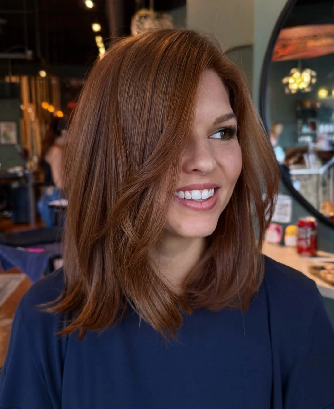 lob haircut ideas Glossy Auburn Lob With Face-Framing Layers